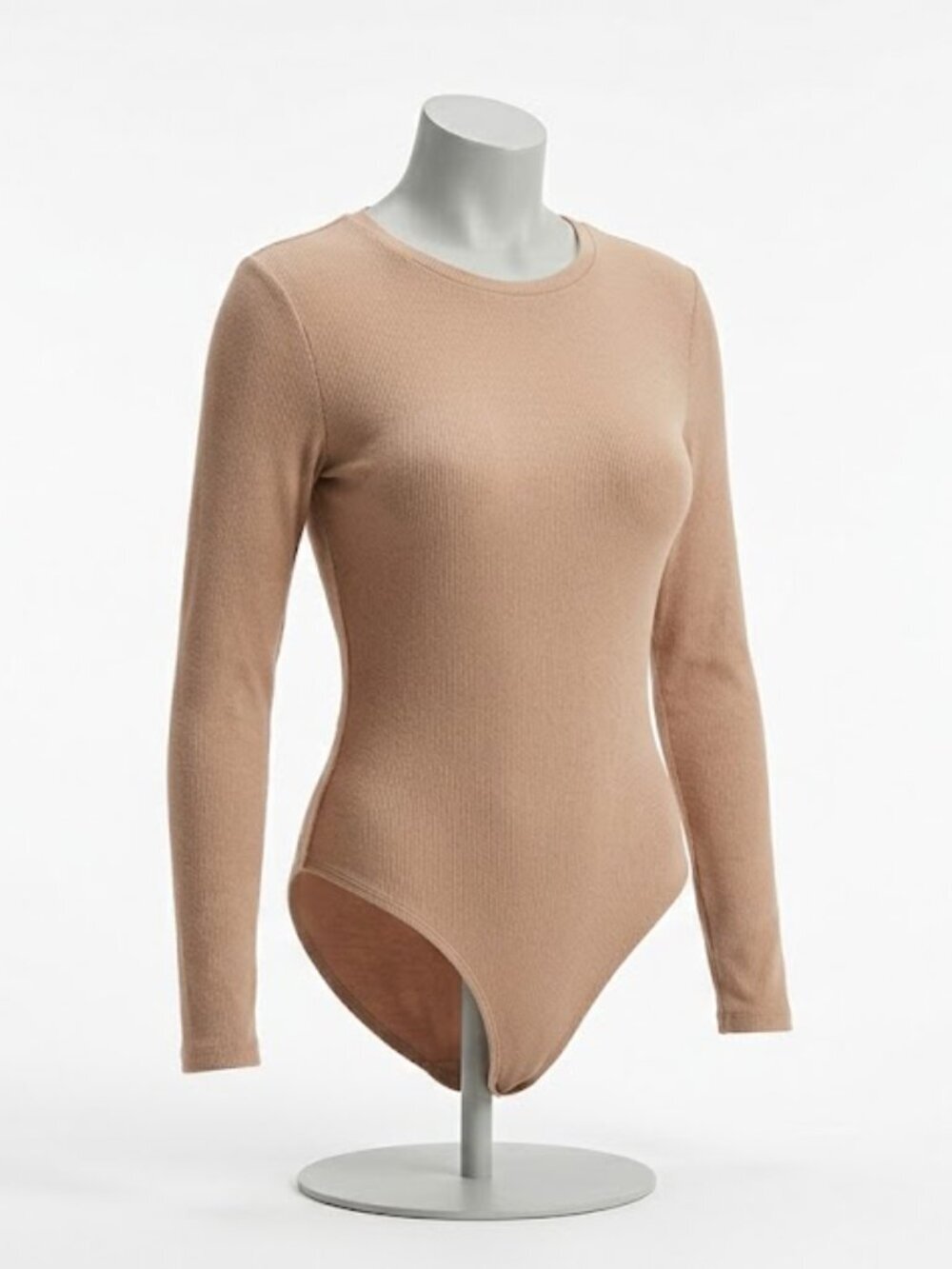 Mangopop Long Sleeve Beige Bodysuit Top — Size L